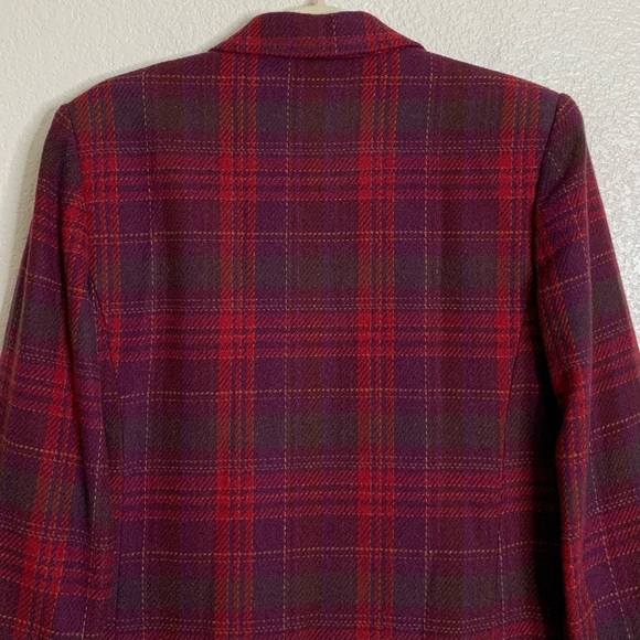 Requirements Wool Blend Red Plaid Zip Up Blazer Jacket, Size 12 - Picture 7 of 11